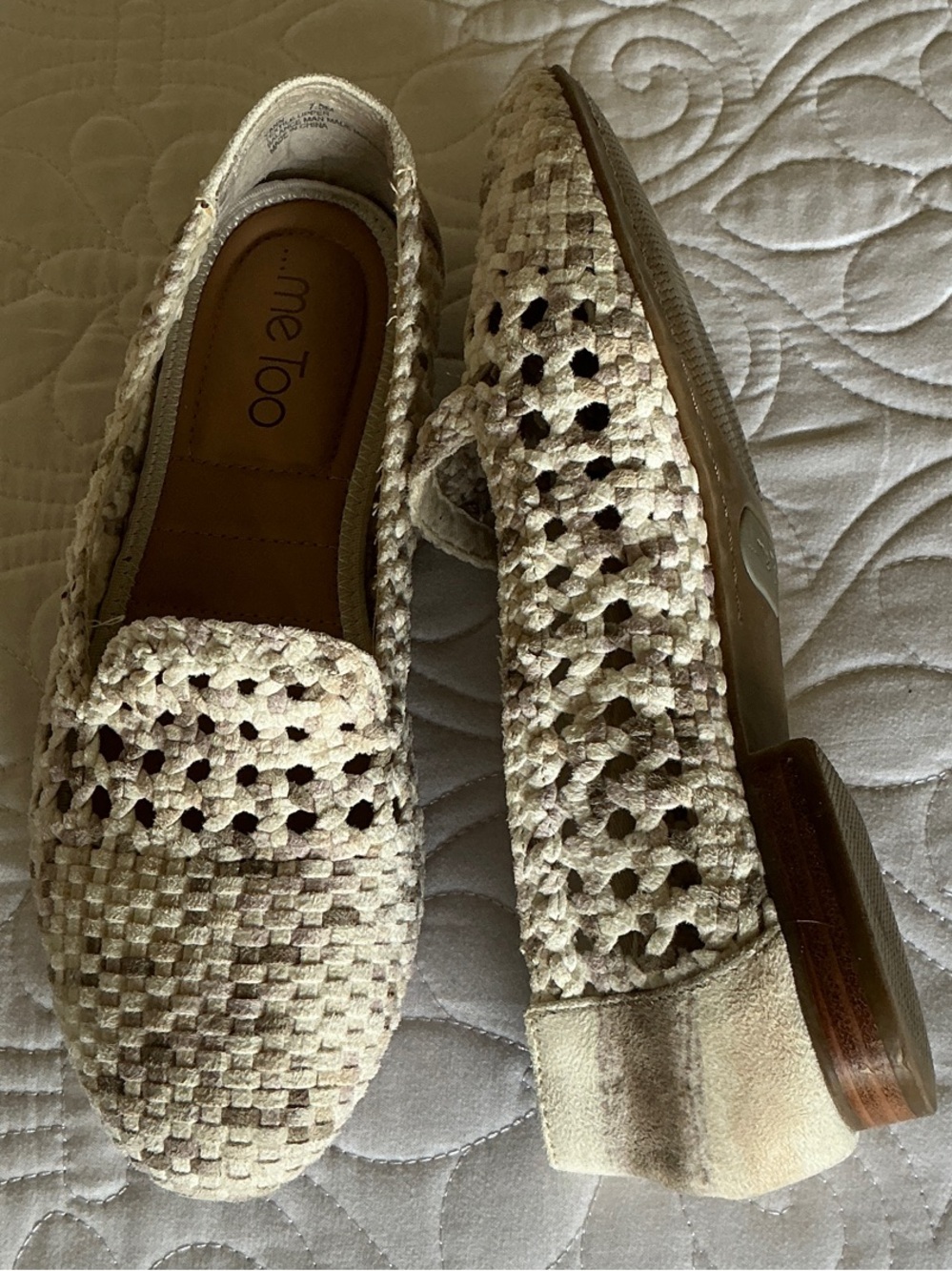 me too Cream Woven Slip-On Loafers